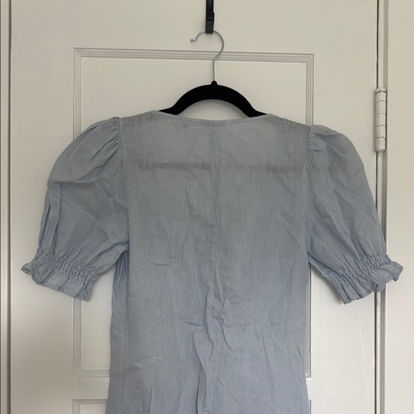 & Other Stories Blue Button Up Midi Dress Baby shower Wedding Guest 100% Linen - Picture 5 of 6